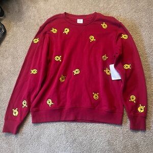 Disney Red Crewneck Sweater with Yellow Winnie the Pooh Heads embroidered